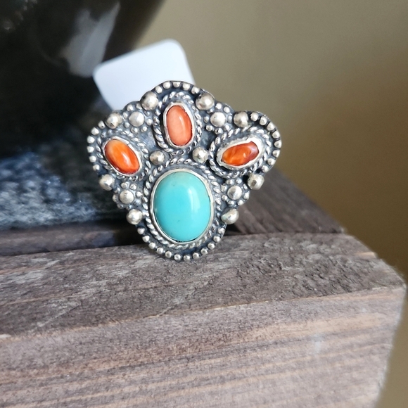 NWT Native American Handmade Kingman & Red Spiny Oyster Cactus Ring 💍♥️🌵 - Picture 8 of 10